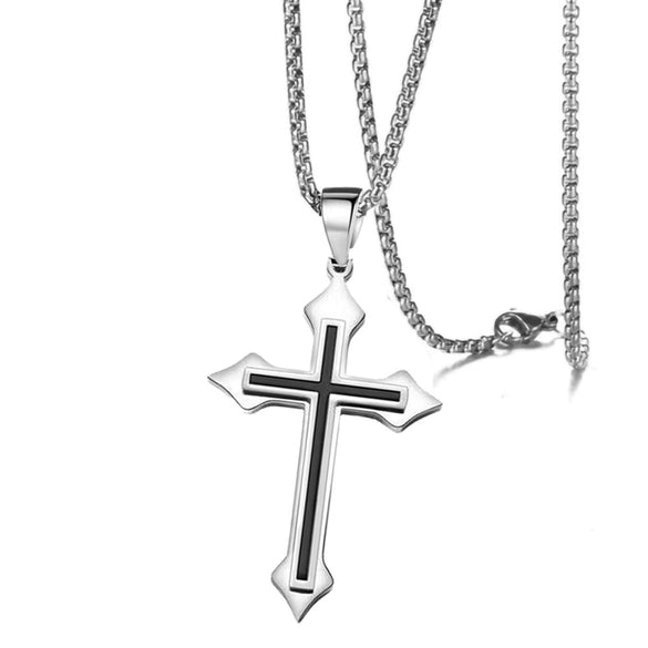Wholesale Hiphop Simple Titanium Steel Necklace With Black Cross Pendant Electroplated For Men And Women
