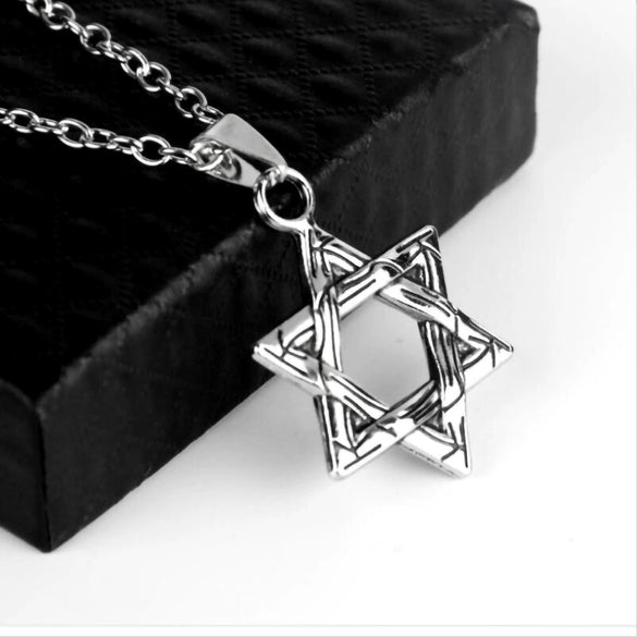 Wholesale Hiphop Sixpointed Star Plaid Geometric Alloy Sweater Chain With Diecast Alloy Pendant And Snake Bone Chain Long Necklace