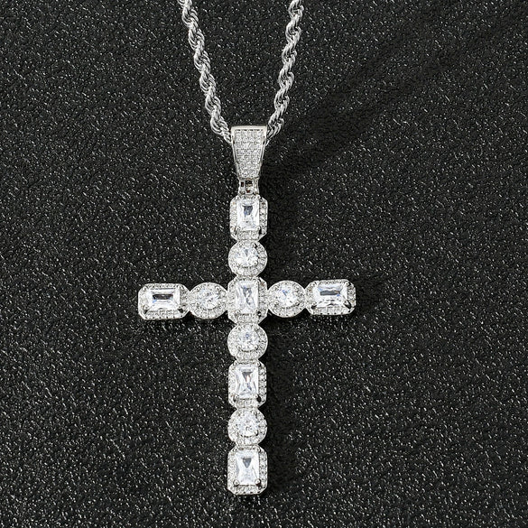 Wholesale Hiphop Square Cross Pendant With Microinlaid Zircon For Men Copper Hiphop Accessories