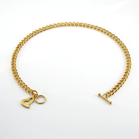 Wholesale Hiphop Stainless Steel And Titanium Steel Heart Pendant Necklace And Bracelet With Electroplating Cuban Chain And Ot Buckle For Women