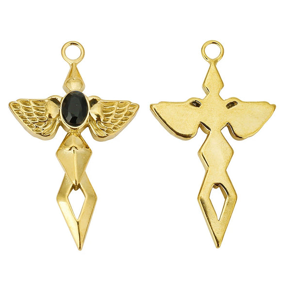 Wholesale Hiphop Stainless Steel Angel Wing Cross Pendant With Electroplating Treatment And Natural Zircon For Female