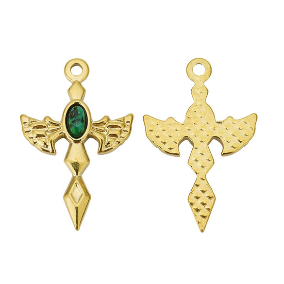 Wholesale Hiphop Stainless Steel Angel Wing Cross Pendant With Electroplating Treatment And Natural Zircon For Female