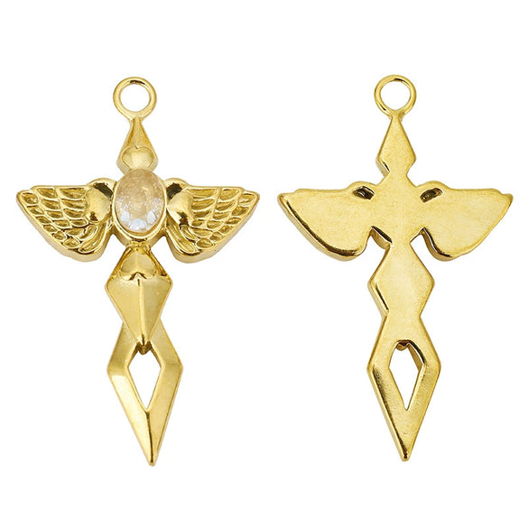 Wholesale Hiphop Stainless Steel Angel Wing Cross Pendant With Electroplating Treatment And Natural Zircon For Female