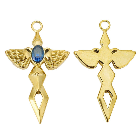 Wholesale Hiphop Stainless Steel Angel Wing Cross Pendant With Electroplating Treatment And Natural Zircon For Female
