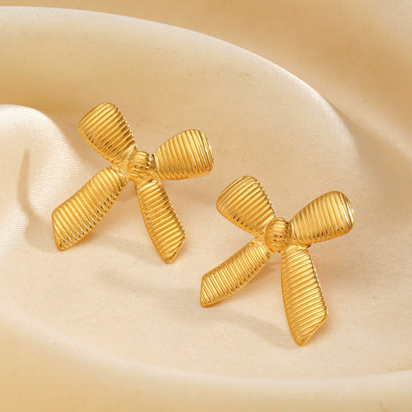 Wholesale Hiphop Stainless Steel Bow Earrings 18K Goldplated