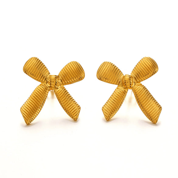 Wholesale Hiphop Stainless Steel Bow Earrings 18K Goldplated