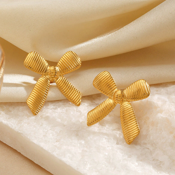 Wholesale Hiphop Stainless Steel Bow Earrings 18K Goldplated