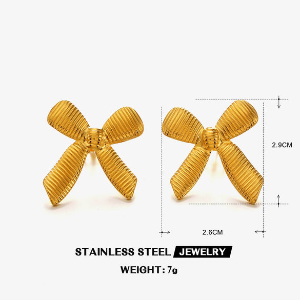 Wholesale Hiphop Stainless Steel Bow Earrings 18K Goldplated