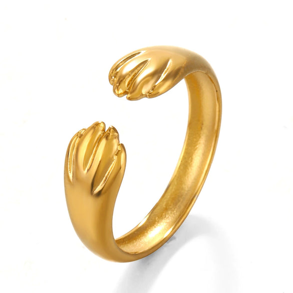 Wholesale Hiphop Stainless Steel Goldplated Opening Adjustable Ring For Ladies