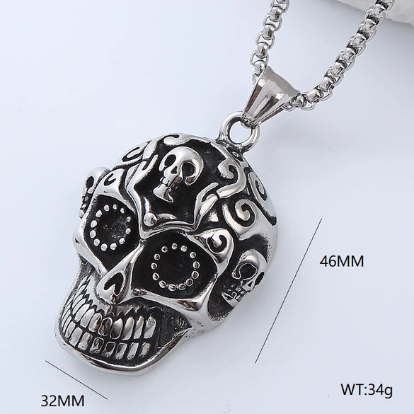 Wholesale Hiphop Street Necklace Titanium Steel Retro Exaggerated Skull Punk Style Geometric Polished