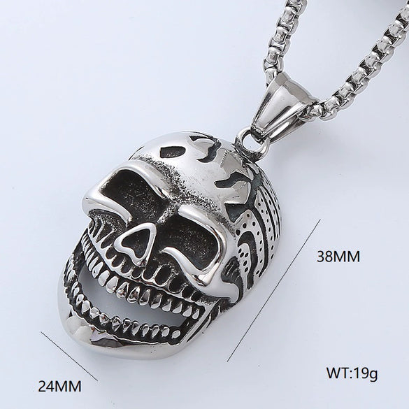 Wholesale Hiphop Street Necklace Titanium Steel Retro Exaggerated Skull Punk Style Geometric Polished