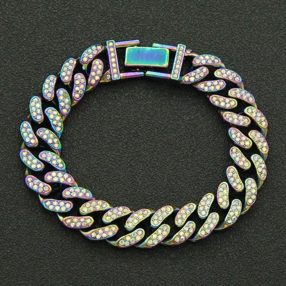Wholesale Hiphop Style Alloy Cuban Chain Bracelet With Diamond And Geometric Pattern For Men