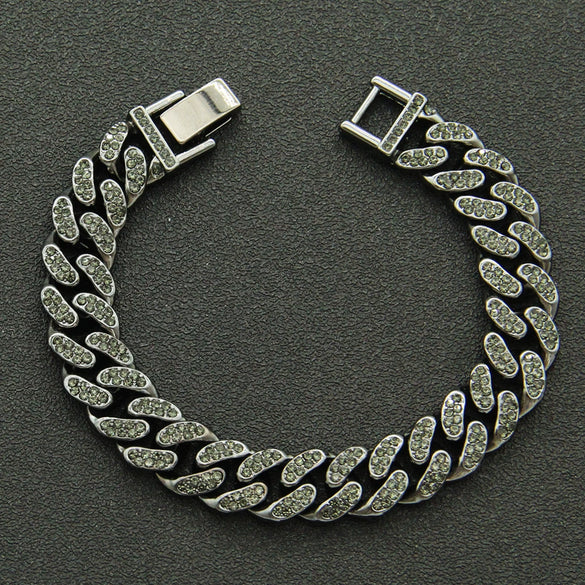 Wholesale Hiphop Style Alloy Cuban Chain Bracelet With Diamond And Geometric Pattern For Men