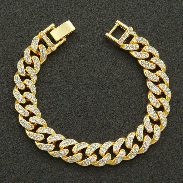 Wholesale Hiphop Style Alloy Cuban Chain Bracelet With Diamond And Geometric Pattern For Men