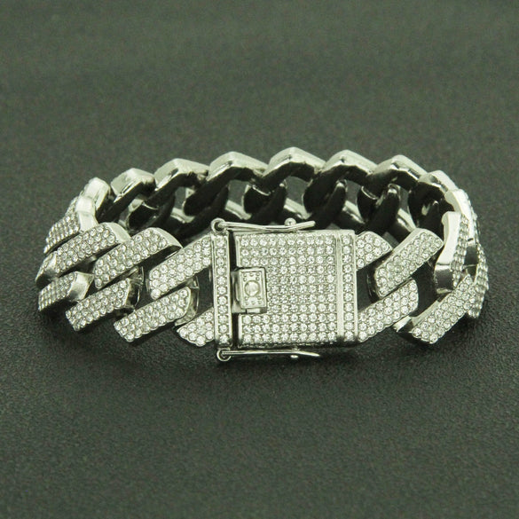 Wholesale Hiphop Style Alloy Cuban Chain Diamond Rings And Necklace With Geometric Design