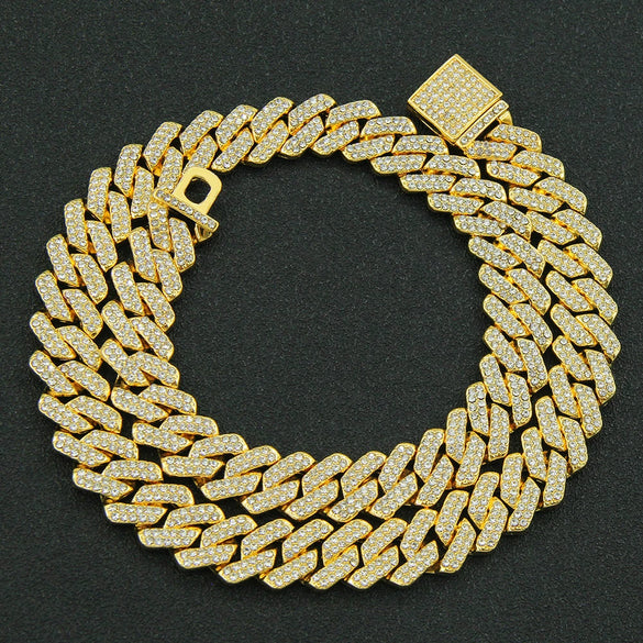 Wholesale Hiphop Style Alloy Cuban Chain Men's Necklace With Geometric Diamond Design