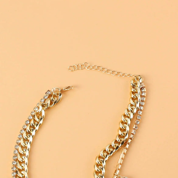 Wholesale Hiphop Style Alloy Heartshaped Pendant Necklace With Thick Snake Bone Chain And Electroplating Treatment