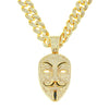 Wholesale Hiphop Style Alloy Mask Pendant Necklace With Geometric Design And Full Diamond Decoration On Cuban Chain