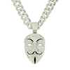 Wholesale Hiphop Style Alloy Mask Pendant Necklace With Geometric Design And Full Diamond Decoration On Cuban Chain