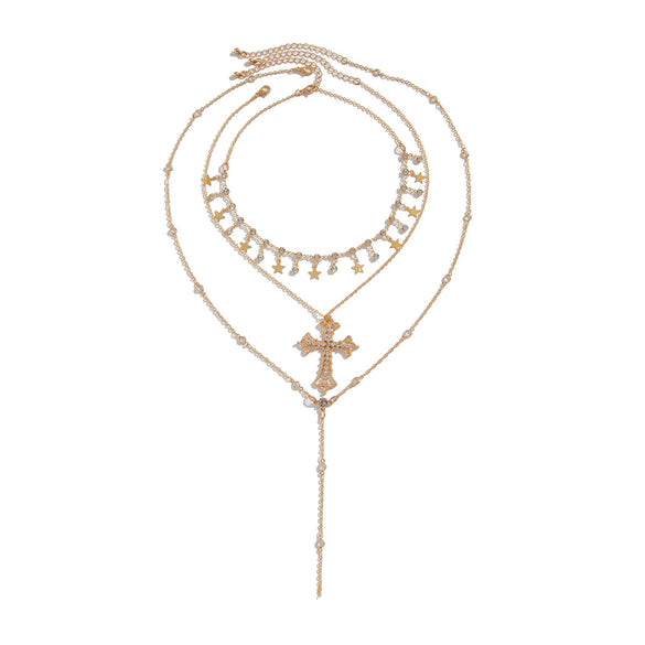 Wholesale Hiphop Style Alloy Pendant Long Necklace With Star Shape And Geometric Pattern Electroplated For Women