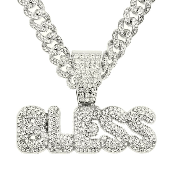 Wholesale Hiphop Style Alloy Pendant Necklace With Diamond And Letter Design Cuban Chain