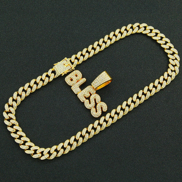 Wholesale Hiphop Style Alloy Pendant Necklace With Diamond And Letter Design Cuban Chain