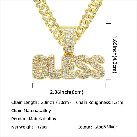 Wholesale Hiphop Style Alloy Pendant Necklace With Diamond And Letter Design Cuban Chain