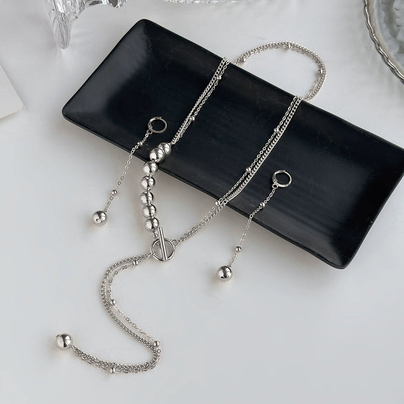 Wholesale Hiphop Style Asymmetrical Clavicle Necklace Set Geometric Pattern Alloy Pendant Copper Chain Electroplated