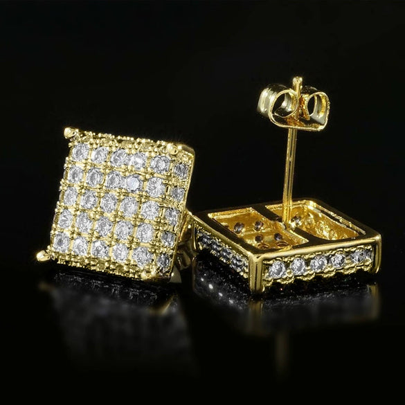 Wholesale Hiphop Style Copper Square Earrings With Microinlaid Zircon And Geometric Design For Women