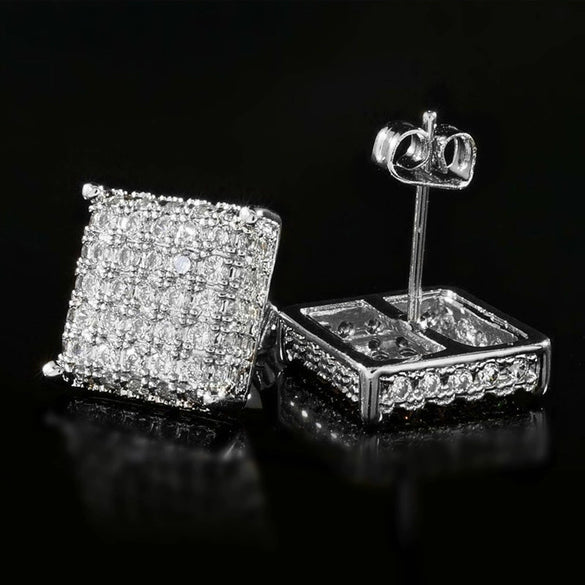 Wholesale Hiphop Style Copper Square Earrings With Microinlaid Zircon And Geometric Design For Women