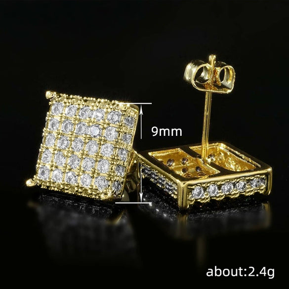 Wholesale Hiphop Style Copper Square Earrings With Microinlaid Zircon And Geometric Design For Women