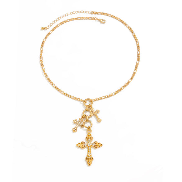 Wholesale Hiphop Style Geometric Alloy And Iron Chain Pendant Necklace With Rhinestones Electroplated For Women