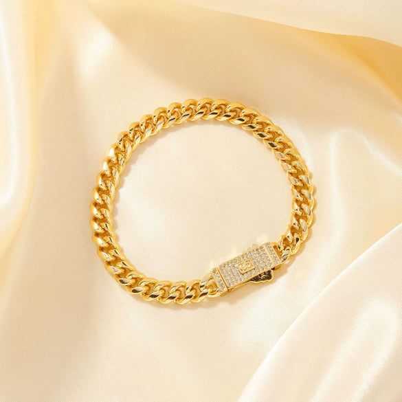 Wholesale Hiphop Style Geometric Copper Cuban Bracelet With Microinlaid Zirconia