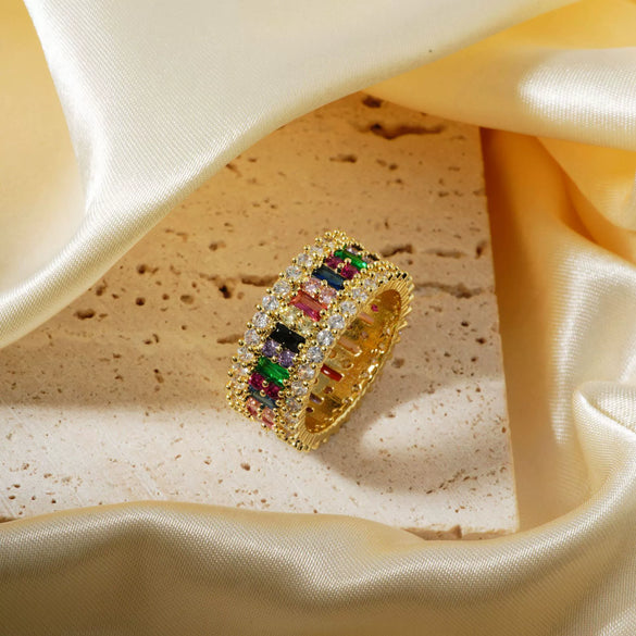 Wholesale Hiphop Style Geometric Copper Inlaid Zircon Electroplated Ring