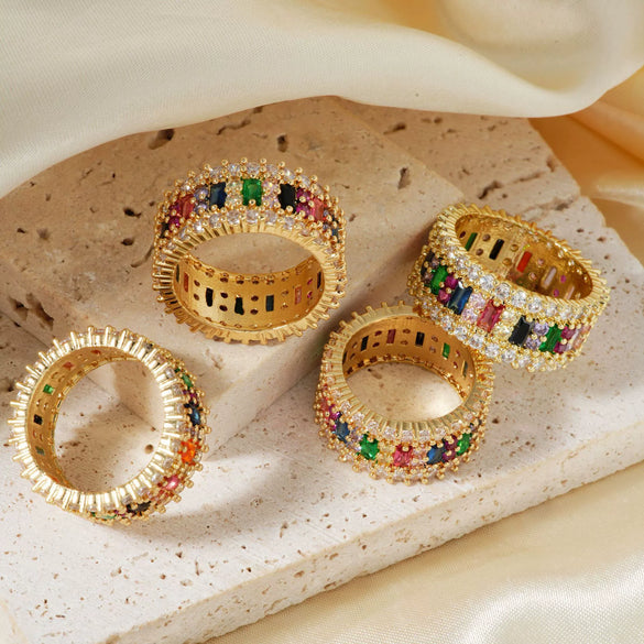 Wholesale Hiphop Style Geometric Copper Inlaid Zircon Electroplated Ring