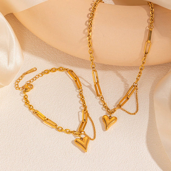 Wholesale Hiphop Style Heart Shape Titanium Steel Bamboo Chain Bracelet And Necklace With Electroplating Design