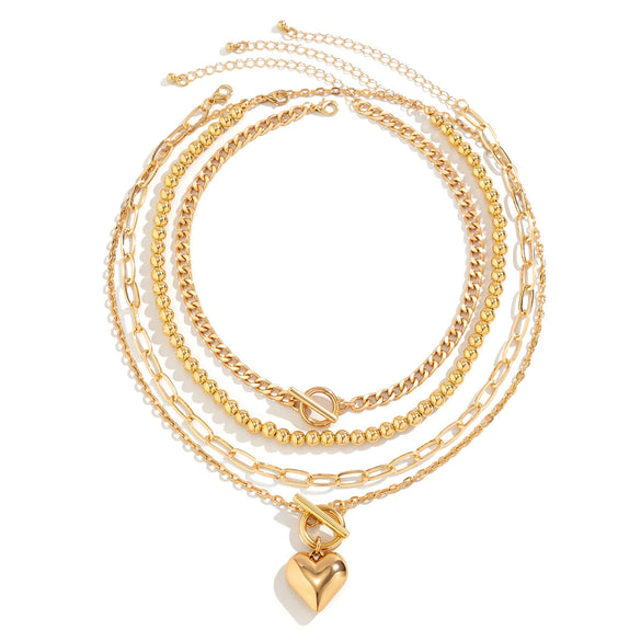 Wholesale Hiphop Style Heart Shaped Beaded Alloy And Iron Necklace For Women