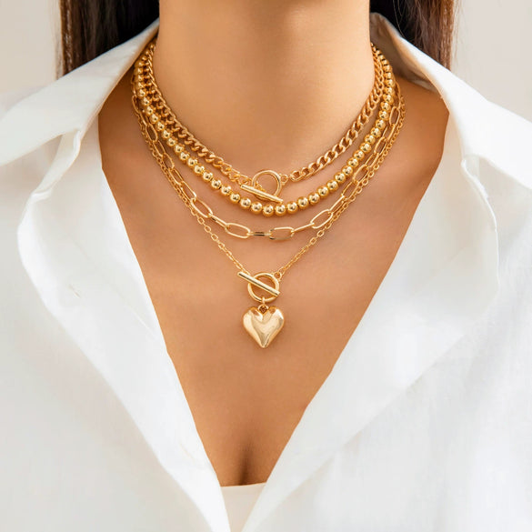 Wholesale Hiphop Style Heart Shaped Beaded Alloy And Iron Necklace For Women