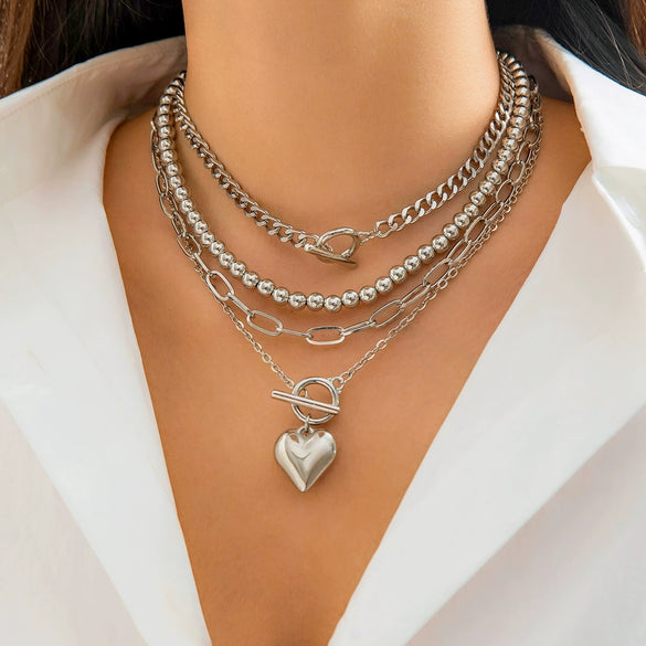 Wholesale Hiphop Style Heart Shaped Beaded Alloy And Iron Necklace For Women