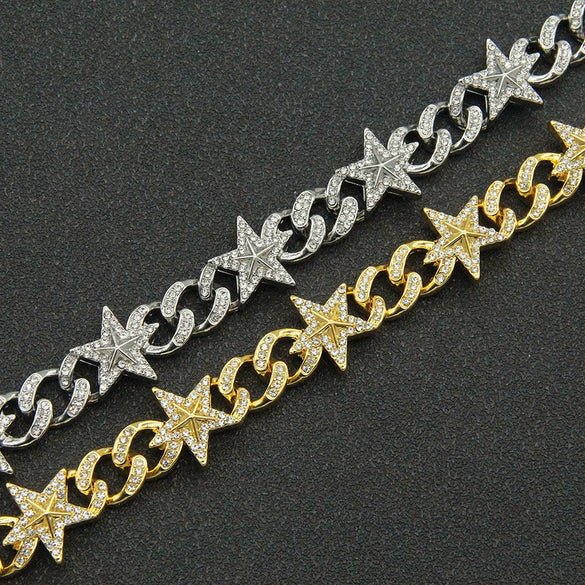 Wholesale Hiphop Style Metal Threedimensional Stars Full Diamond Waist Chain Jewelry