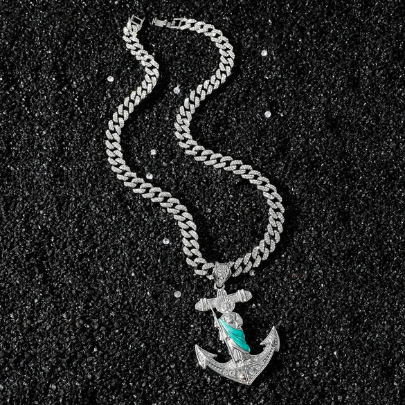 Wholesale Hiphop Style Religious Anchor Pendant Necklace Alloy Material Electroplating Treatment Cuban Chain