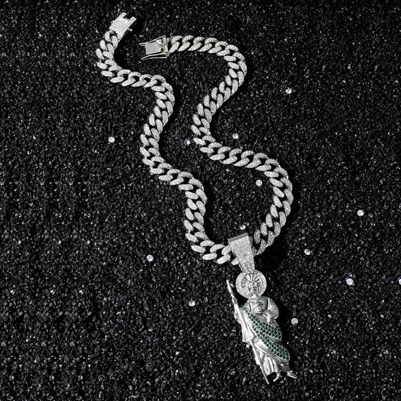 Wholesale Hiphop Style Religious Statue Pendant Necklace Zinc Alloy Cuban Chain Electroplating