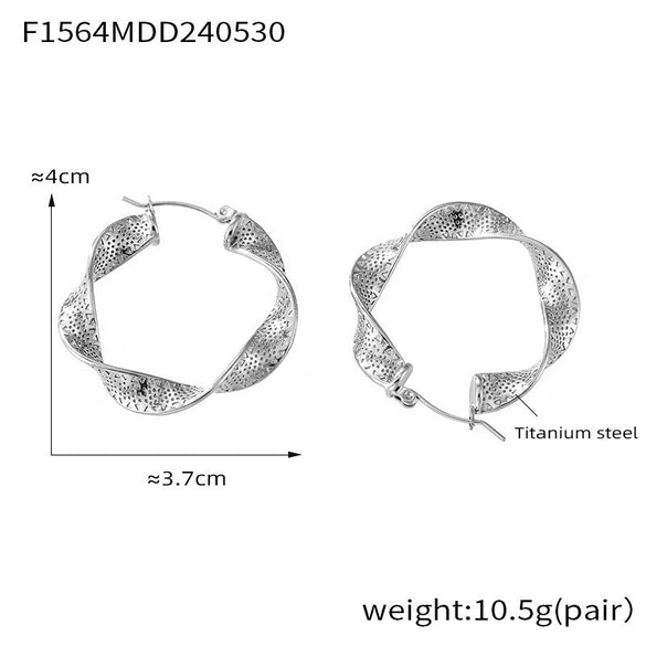 Wholesale Hiphop Style Simple Niche Texture 316L Stainless Steel Goldplated Geometric Earrings With Ribbon Twist Design
