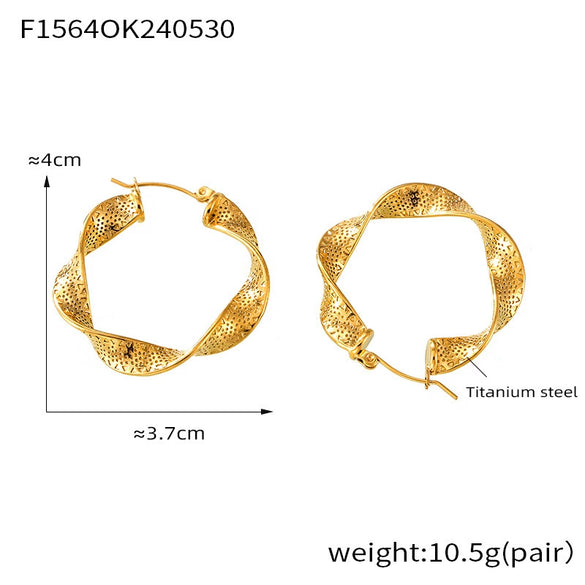 Wholesale Hiphop Style Simple Niche Texture 316L Stainless Steel Goldplated Geometric Earrings With Ribbon Twist Design