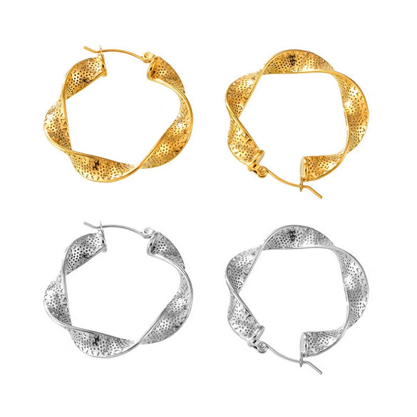 Wholesale Hiphop Style Simple Niche Texture 316L Stainless Steel Goldplated Geometric Earrings With Ribbon Twist Design
