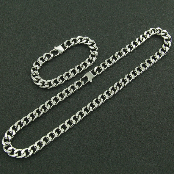 Wholesale Hiphop Style Stainless Steel Geometric Cuban Chain Necklace With Electroplating