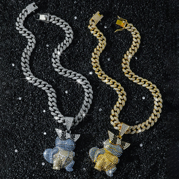 Wholesale Hiphop Style Threedimensional Cartoon Turtle Pendant Necklace Zinc Alloy Material Electroplating Treatment Cuban Chain