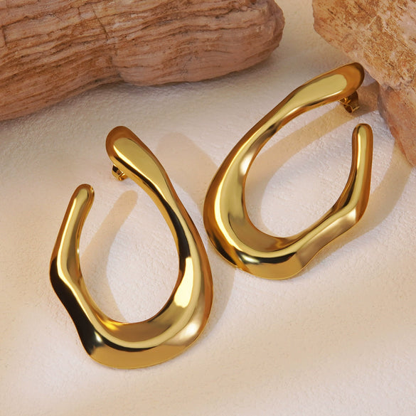 Wholesale Hiphop Style Titanium Steel Exaggerated Earrings With Geometric Ring Lines And Hollow Design Electroplated For Women