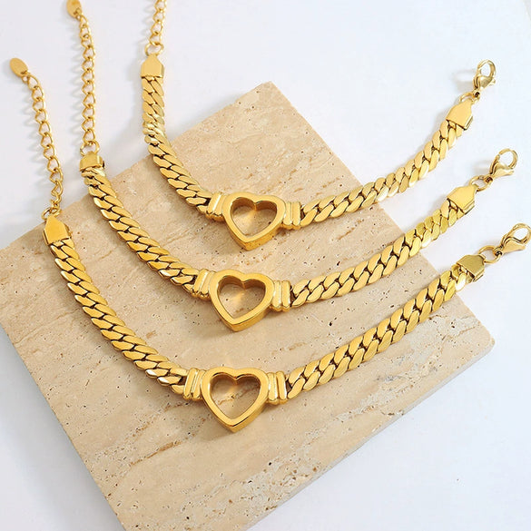 Wholesale Hiphop Style 316L Stainless Steel Goldplated Geometric Hollow Love Bracelet For Women