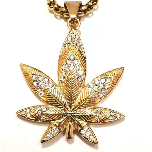 Wholesale Hiphop Trendy Titanium Steel Jewelry With Geometric Maple Leaf Pendant And Polish Finish